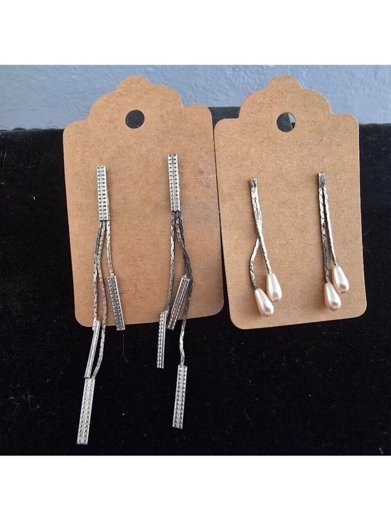 Handmade Jewelry - Two Pair Snake Chain Silver Dangle Drop Earrings With Pearls